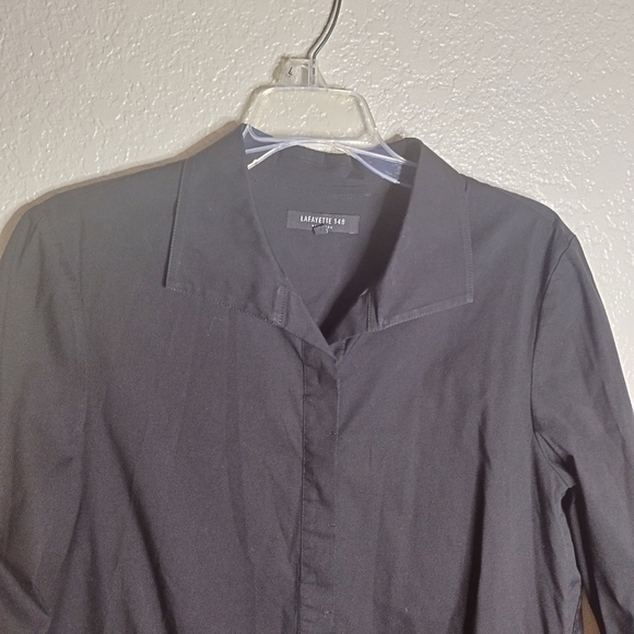 Lafayette 148 new York button down business casual tunic blouse black sz L - Picture 3 of 8